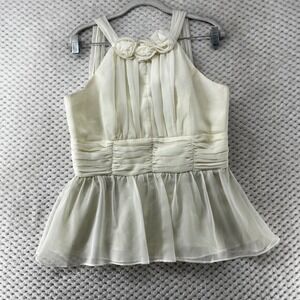 Isadora Collection Halter Top Y2K Sleeveless‎ Rosette Ruffle Blouse Ivory 12P